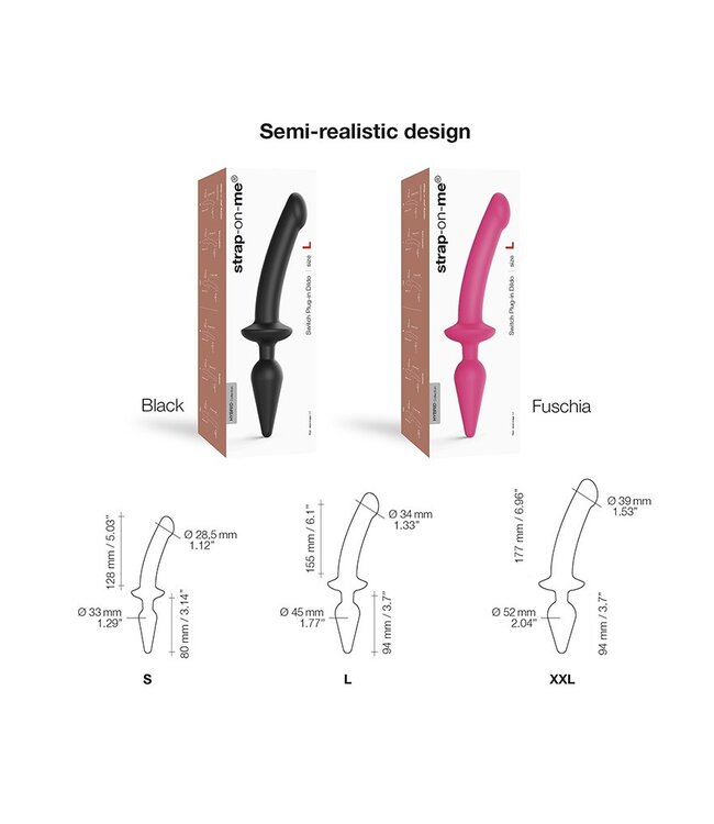 Rimba Strap-On-Me - Semi-Realistische Switch Plug-In - 2-in-1 Dildo & Butt Plug Maat XXL - Zwart