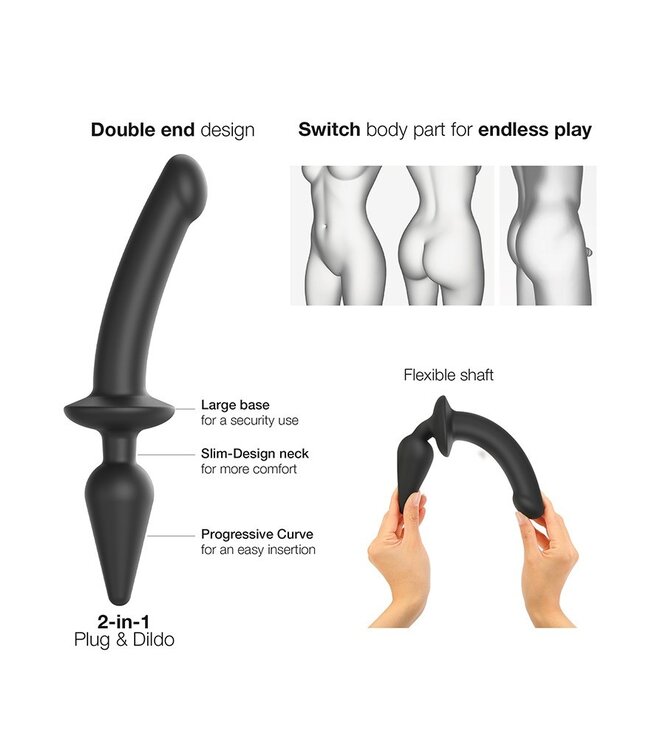 Rimba Strap-On-Me - Semi-Realistische Switch Plug-In - 2-in-1 Dildo & Butt Plug Maat S - Zwart