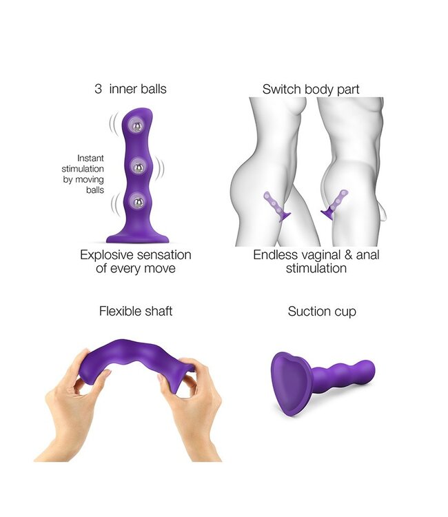 Rimba Strap-On-Me - Geisha Balls - Dildo met Roterende Ballen Maat M - Paars