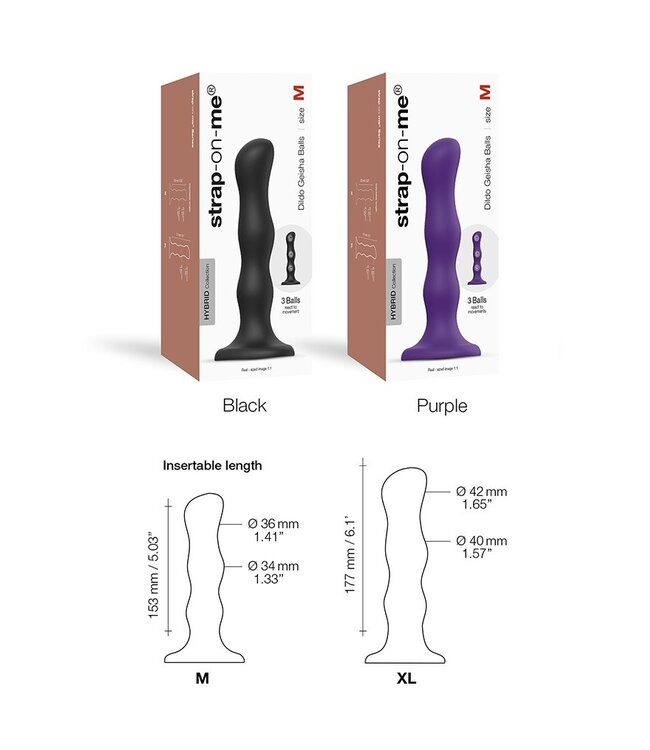 Rimba Strap-On-Me - Geisha Balls - Dildo met Roterende Ballen Maat M - Paars