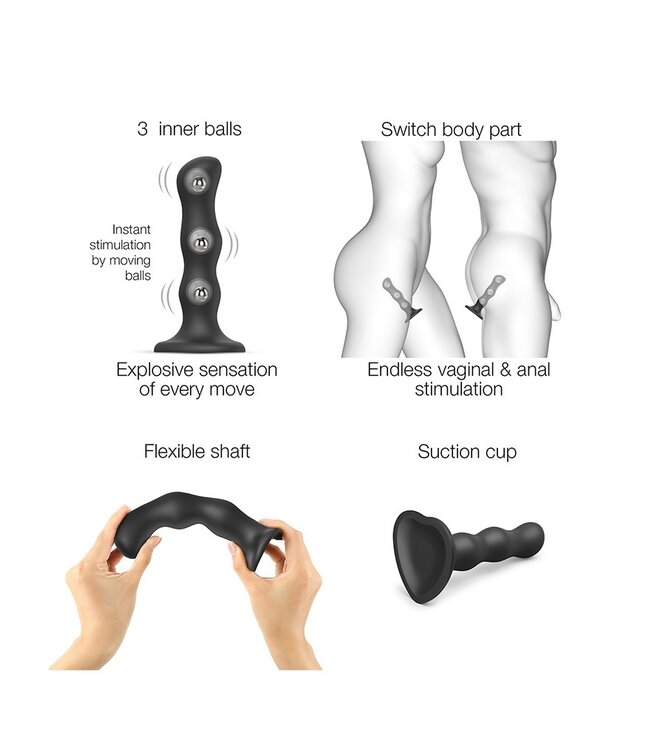 Rimba Strap-On-Me - Geisha Balls - Dildo met Roterende Ballen Maat M - Zwart