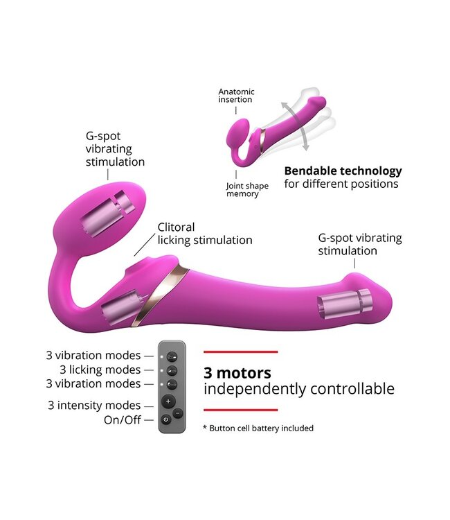 Rimba Strap-On-Me - Multi Orgasm - Strap-On Vibrator met Lik Stimulator Maat L - Roze