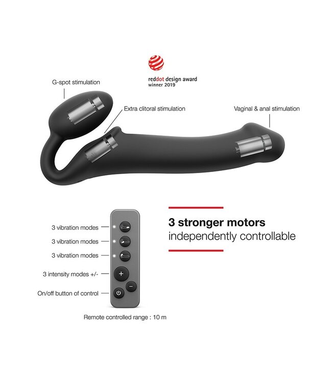 Rimba Strap-On-Me - Buigbare Strap-On Vibrator met Afstandsbediening Maat XL - Zwart