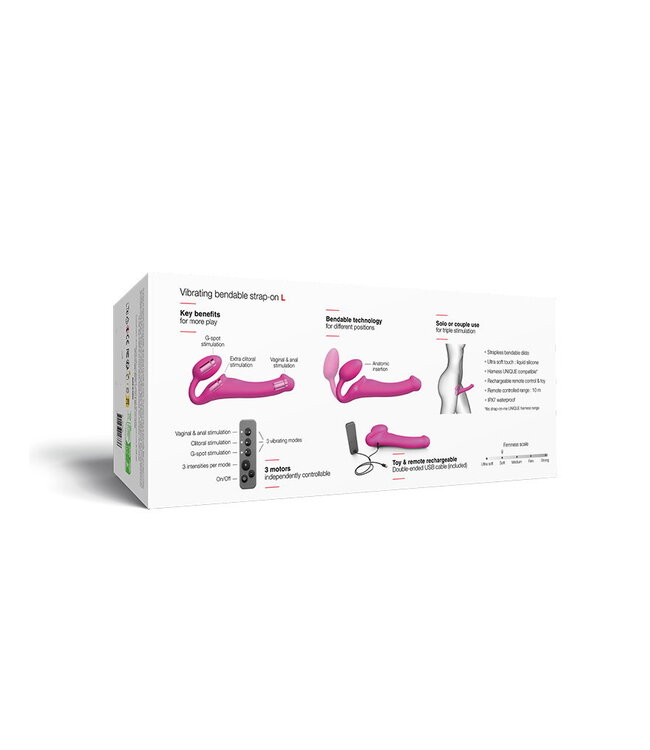 Rimba Strap-On-Me - Buigbare Strap-On Vibrator met Afstandsbediening Maat L - Fuchsia