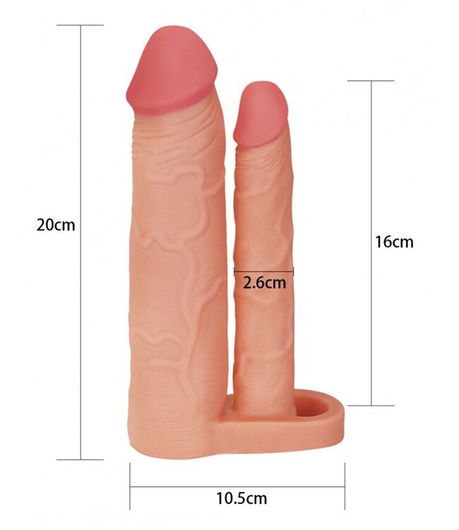 Rimba LoveToy - Pleasure X Tender Double Penis Sleeve + 5 cm - Nude