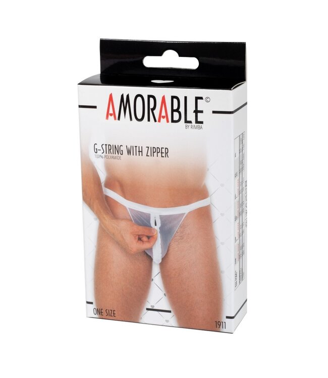 Rimba Amorable by Rimba - Doorzichtige string met ritssluiting - One Size - Wit