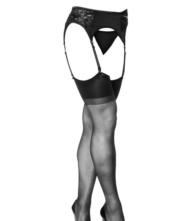 Rimba Amorable by Rimba - Jarretel met Slip en Kousen - One Size - Zwart