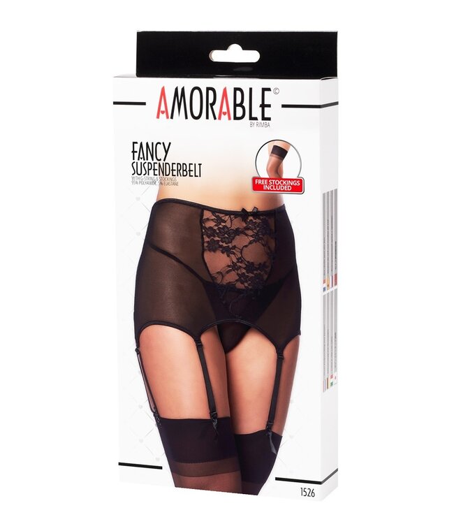 Rimba Amorable by Rimba - Jarretel met G-string en Kousen - Zwart