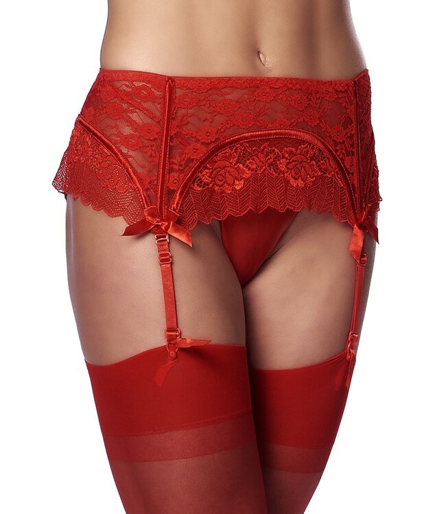 Rimba Amorable by Rimba - Jarretelgordel met G-string en Kousen - One Size - Rood