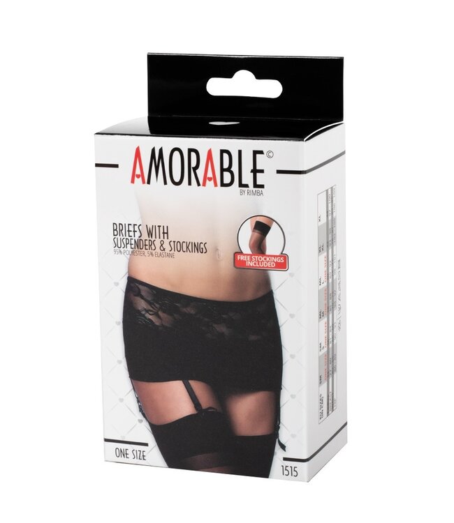 Rimba Amorable by Rimba - Slip met Jarretels en Kousen - One Size - Zwart