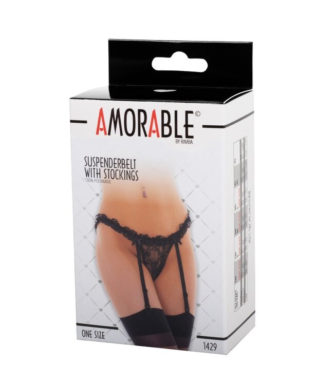 Rimba Amorable by Rimba - Jarretelgordel met Kousen - One Size - Zwart