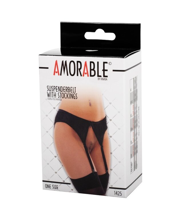 Rimba Amorable by Rimba - Jarretelgordel met Kousen - One Size - Zwart
