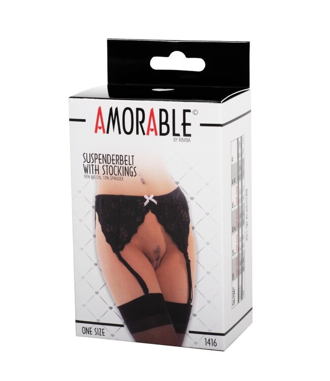 Rimba Amorable by Rimba - Jarretelgordel met Kousen - One Size - Zwart