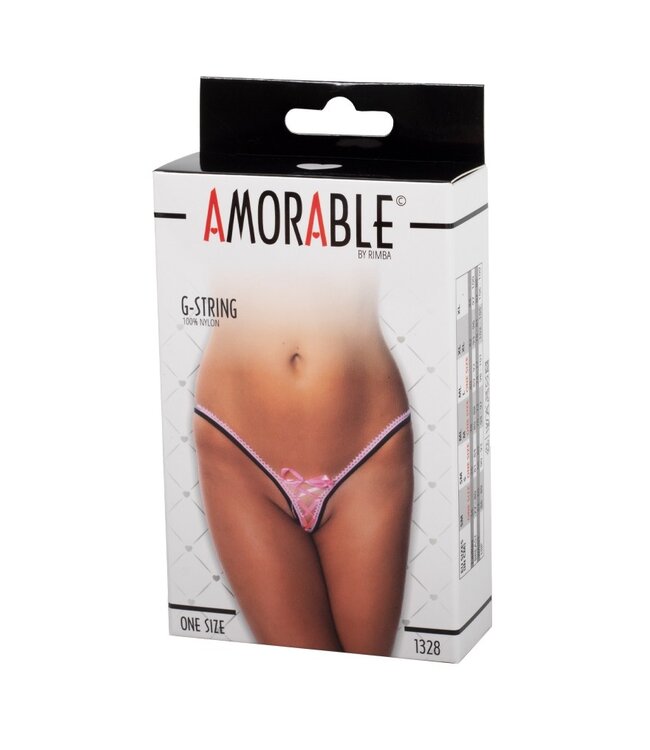 Rimba Amorable by Rimba - G-string met veter - One Size - Zwart / Roze