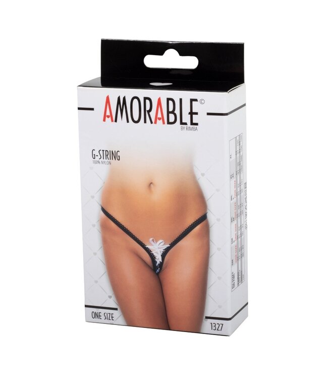 Rimba Amorable by Rimba - G-string met veter - One Size - Zwart / Wit