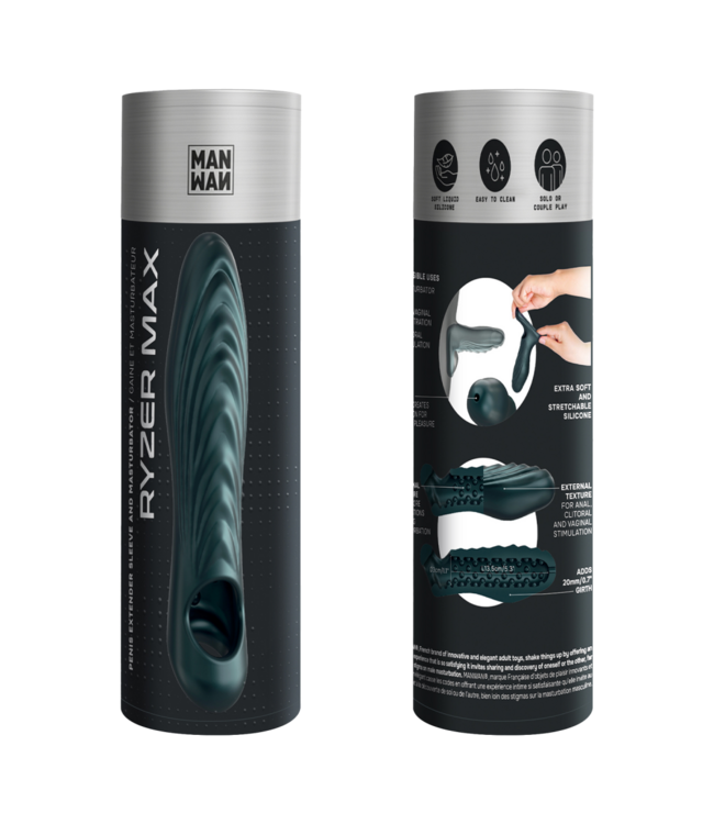 Rimba MANWAN - Ryzer Max - Penisverlenger en zachte masturbatiehuls - Pine Grey