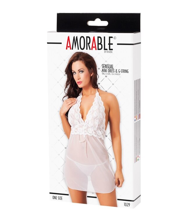 Rimba Amorable by Rimba - Mini Jurk met G-string - One Size - Wit