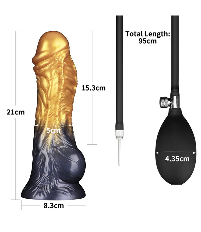 Rimba LoveToy - Dual Density Opblaasbare Dildo  8"/ 20 cm - Goud/Zwart