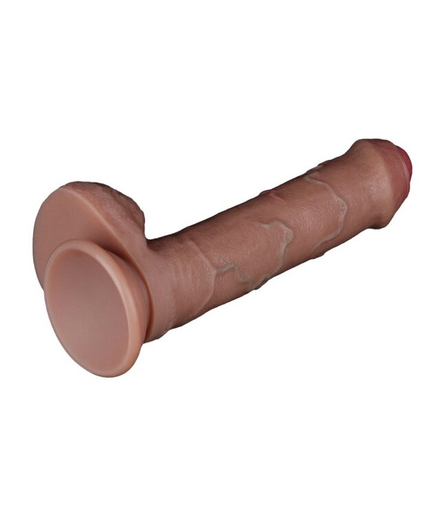 Rimba LoveToy - Dubbellaagse siliconen dildo 20,5 cm (Ø 4 cm) - Bruin