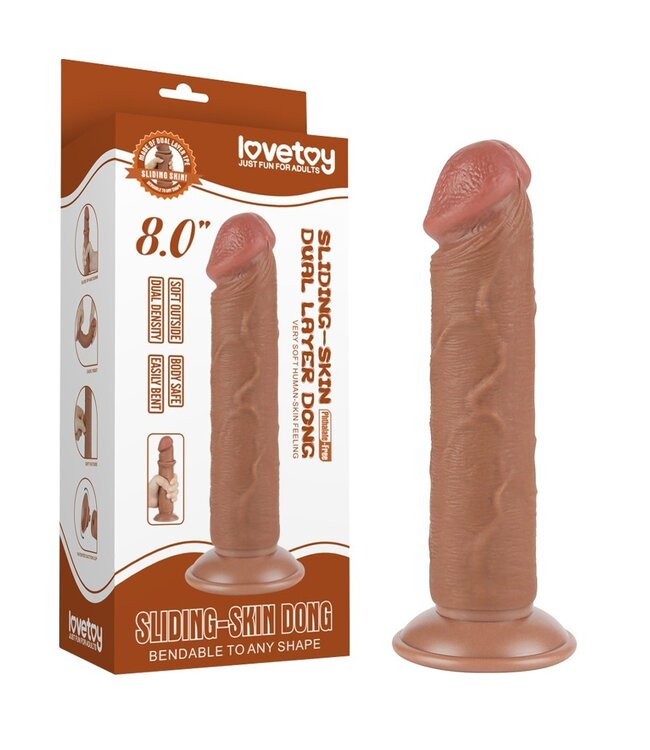Rimba LoveToy - Sliding Skin Dildo 20 cm (Ø 3,8 cm) - Bruin