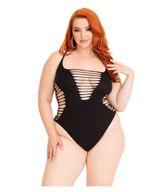 Plus Shredded Racer Back Thong Bodysuit