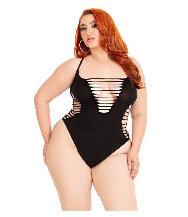 Plus Shredded Racer Back Thong Bodysuit
