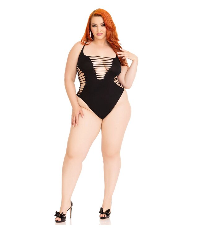 Plus Shredded Racer Back Thong Bodysuit
