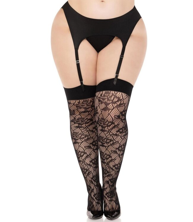 Plus Wild Rose Net Thigh Highs