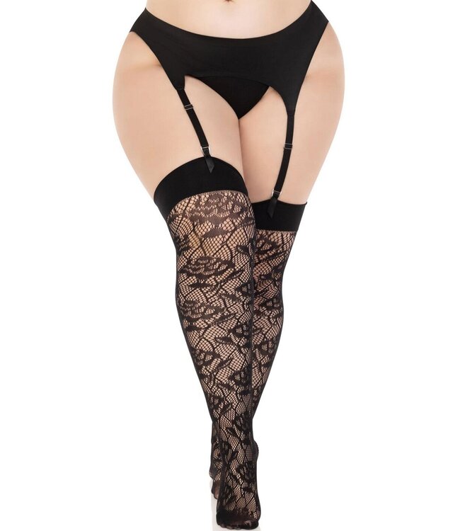 Plus Wild Rose Net Thigh Highs