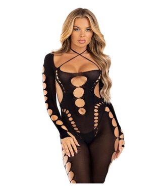 Opaque Cut-Out Footless Bodystocking