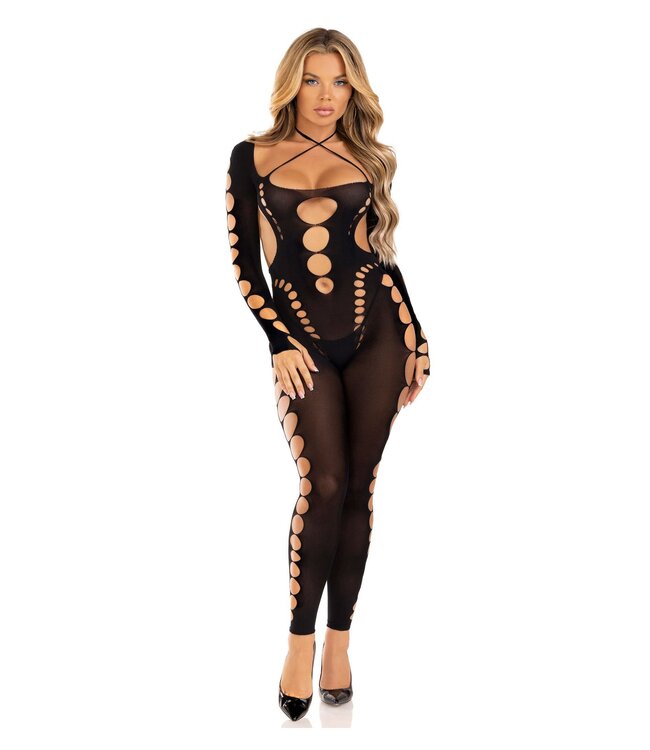 Opaque Cut-Out Footless Bodystocking