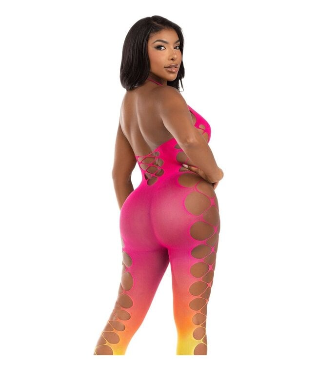 Ombre Faux Lace Up Footless Bodystocking