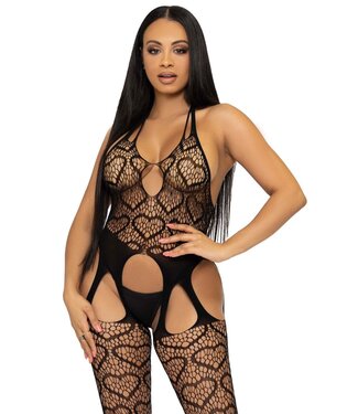 Seamless Heart Net Suspender Bodystocking