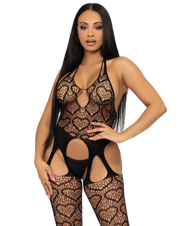 Seamless Heart Net Suspender Bodystocking