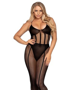 Net and Opaque Bodysuit and Skirt