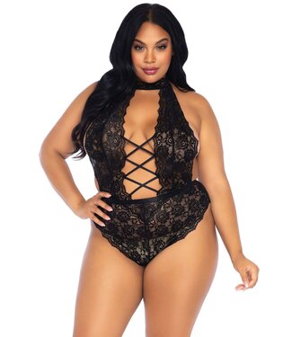 Plus High Neck Crotchless Teddy