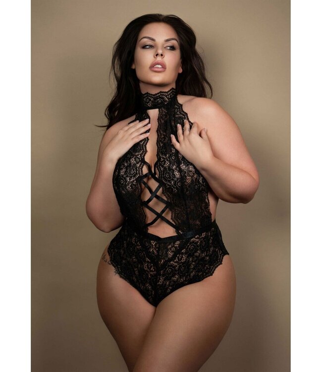 Plus High Neck Crotchless Teddy