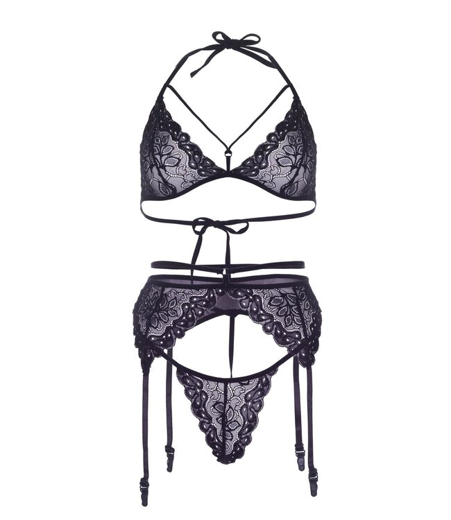 Cage Strap Bra, String and Garter Belt