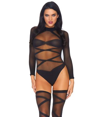 Opaque Criss Cross Bodysuit and Thigh Highs