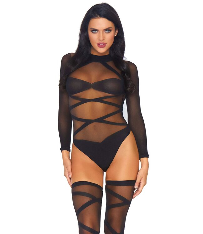 Opaque Criss Cross Bodysuit and Thigh Highs