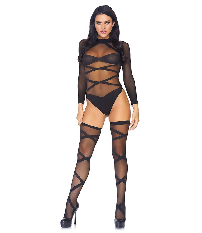 Opaque Criss Cross Bodysuit and Thigh Highs