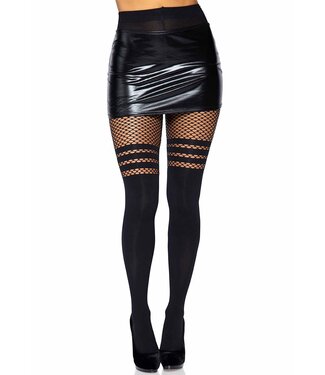 Seamless Opaque Pantyhose with Fishnet Stripe