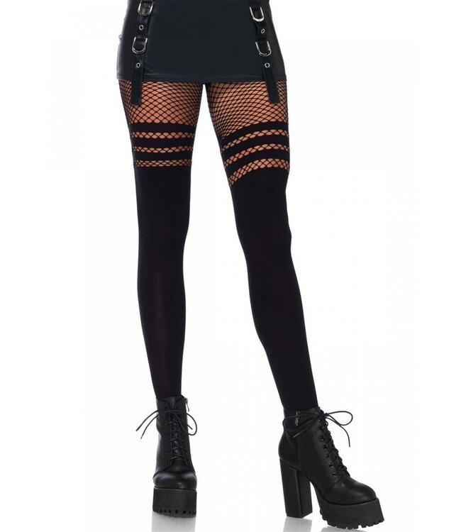 Seamless Opaque Pantyhose with Fishnet Stripe