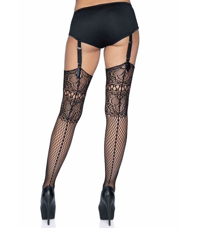 Fishnet Backseam Stockings with Lace Top