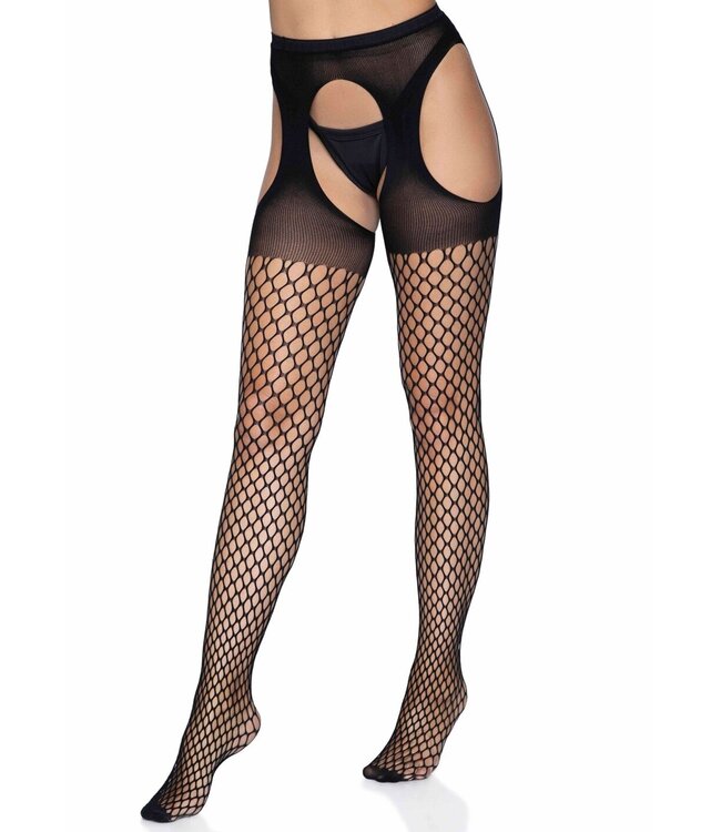 Oval Net Suspender Hose With Opaque Top