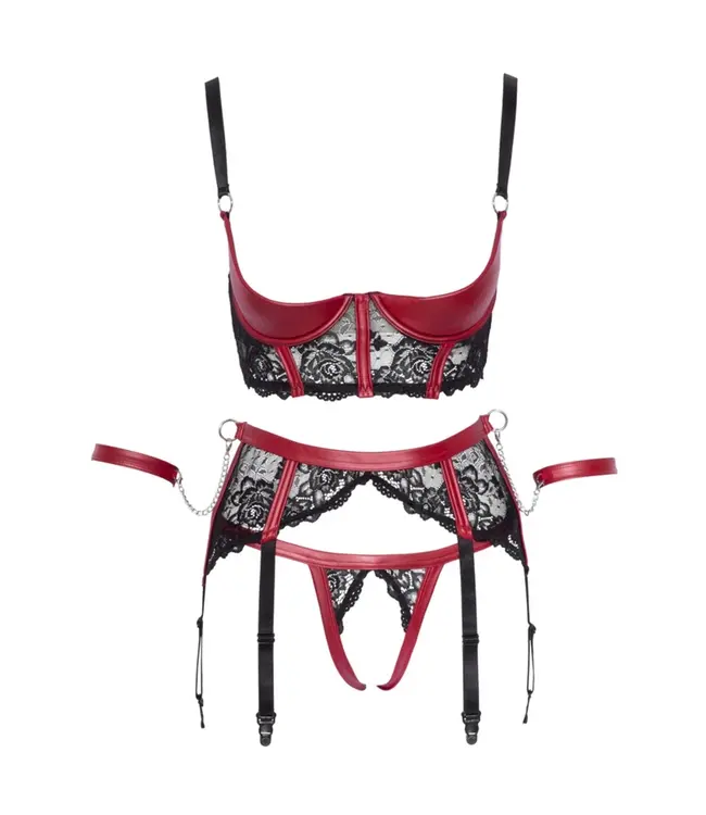 Cottelli Collection Bondage Shelf Bra Set Black / Red