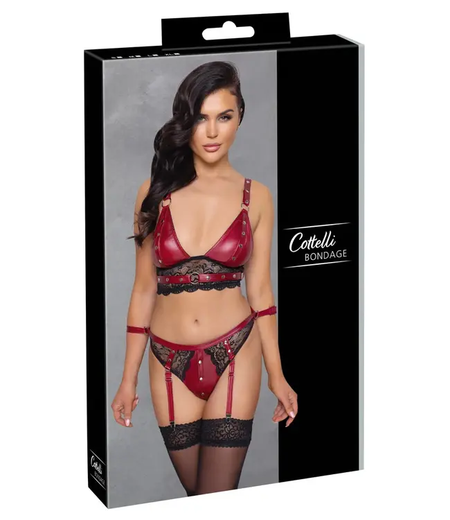 Cottelli Collection Bondage Bra and Briefs with Removable Suspender Straps
