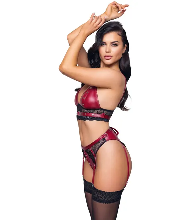 Cottelli Collection Bondage Bra and Briefs with Removable Suspender Straps