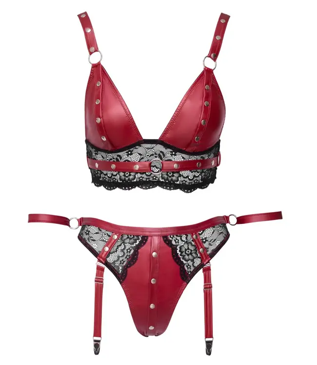 Cottelli Collection Bondage Bra and Briefs with Removable Suspender Straps