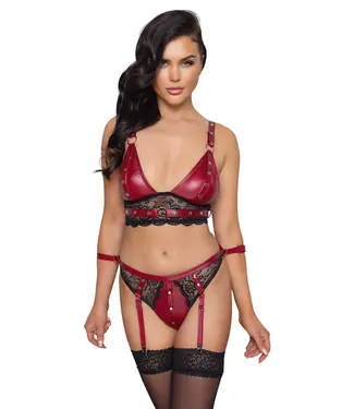 Cottelli Collection Bondage Bra and Briefs with Removable Suspender Straps